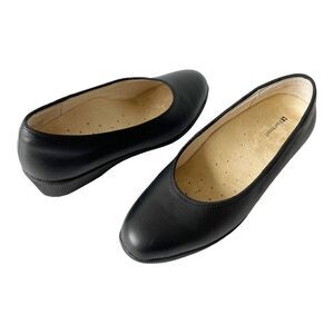 Footsmart Black Leather Slip On Wedge Heel Comfort Shoe Size 7 1/2